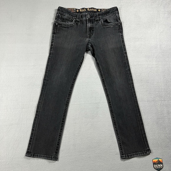 Rock Revival Jeans Mens 34x30 Black Arther Straight Dark Wash Flap Pockets Denim